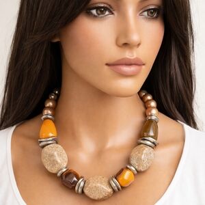 BOLD Silver Discs, Faux Stone & Pearl Colorful Beaded Necklace, Fashion Jewelry